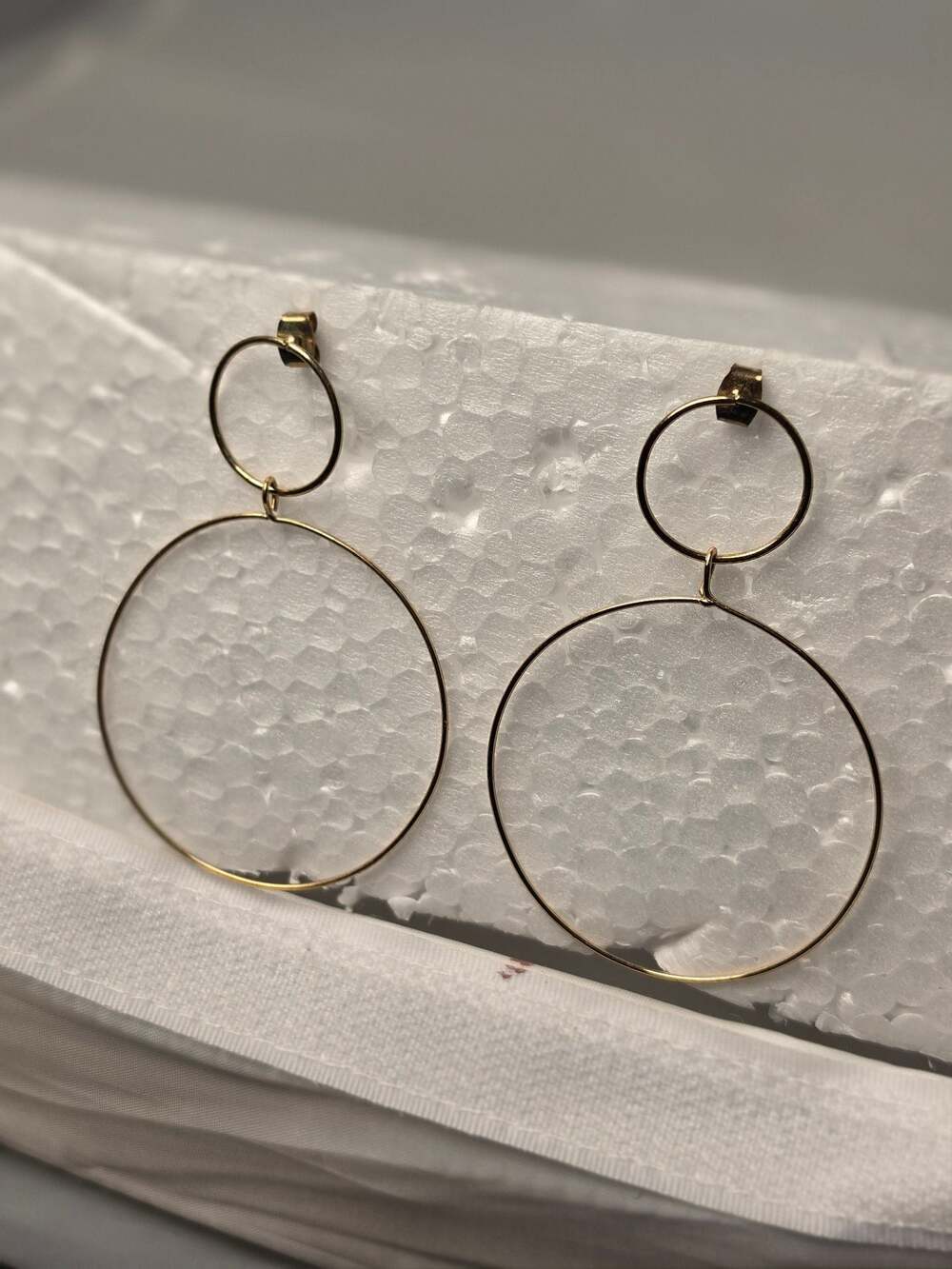 Minimalist Gold Tone Double Open Circle Dangle Drop Earrings